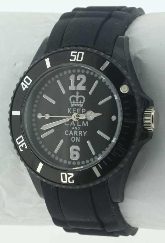 Keep Calm And Carry On Men's Quartz Watch Black Soft Silicon Strap UJ23B