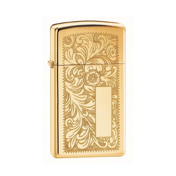 Zippo Slim Venetian Brass Windproof Lighter High Polish Brass 1652B