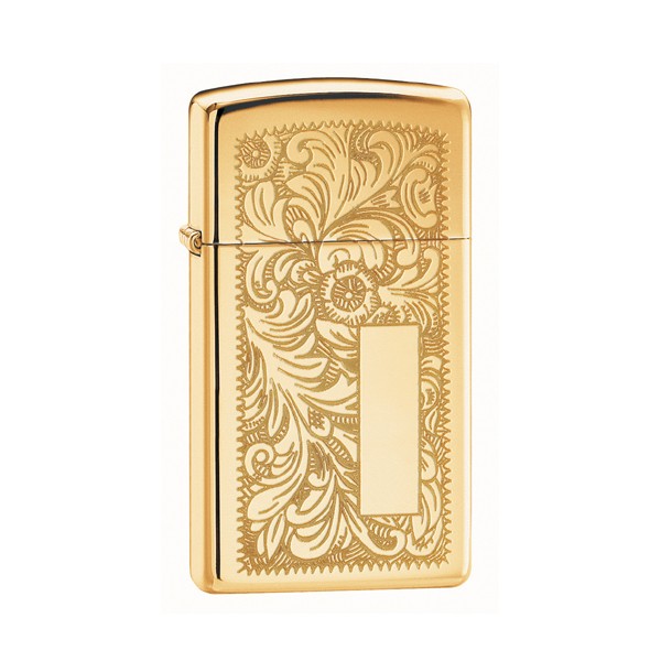 Zippo Slim Venetian Brass Windproof Lighter High Polish Brass 1652B