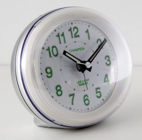 Champion Stylish Bold Traditional Oval Silver Quartz Sweeping Non Ticking Alarm Clock