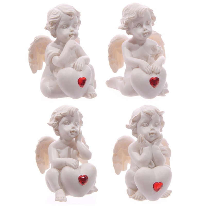 Cute Seated Love Cherub with Red Heart Gem Pack of 4